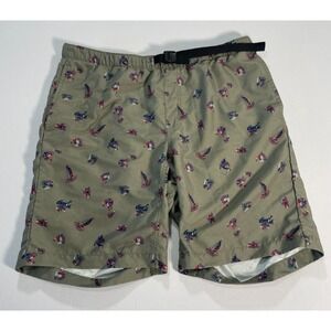 Kavu Big Eddy Salty Sailor Shorts Mens Large L Green Print Swim Multiuse Belted